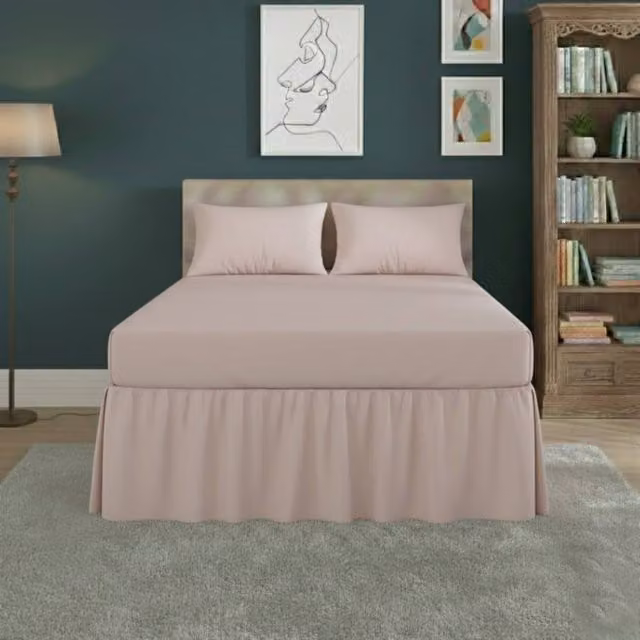 Snug City Pink Polycotton Fitted Valance Bed Sheet with Frill, King Size, W/D/H: 180 x 200 cm