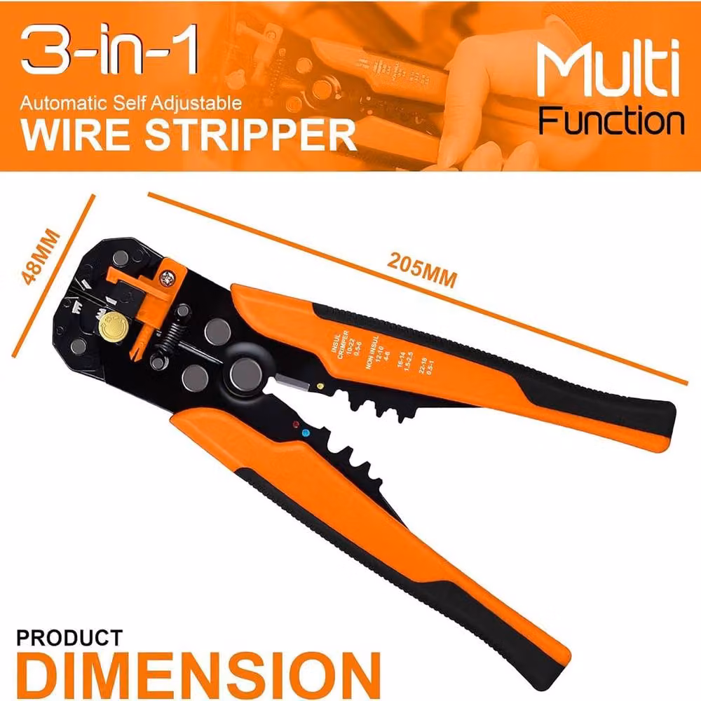 ATEK 3-in-1 Electrical Wire Strippers, Cutters and Terminal Crimper in Orange – 2