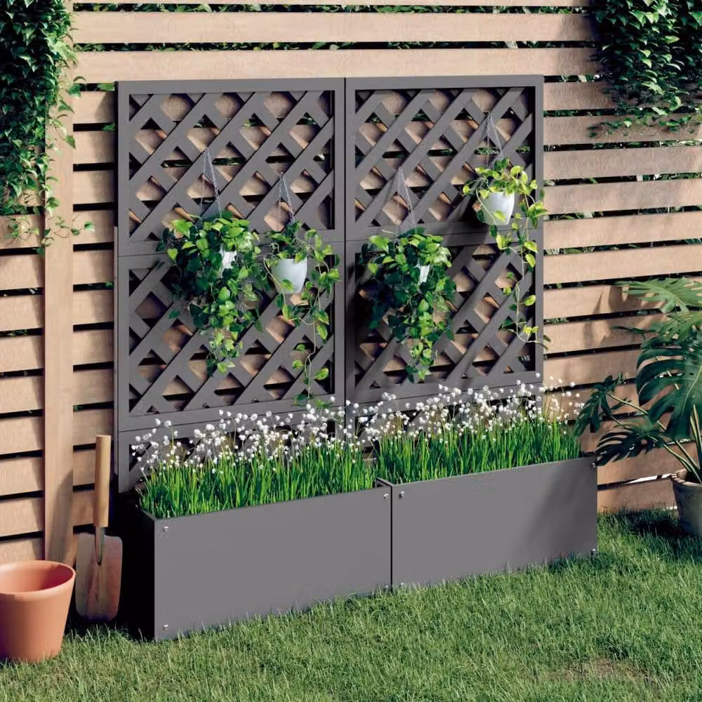 Berkfield Home Trellis Planters, 2 Pack, Grey WPC, W: 65 cm, D: 33 cm, H: 135 cm – 2