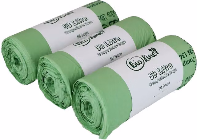 BioLiner Compostable Bags for Swing Bins and Dustbins, Green, 50 Litre