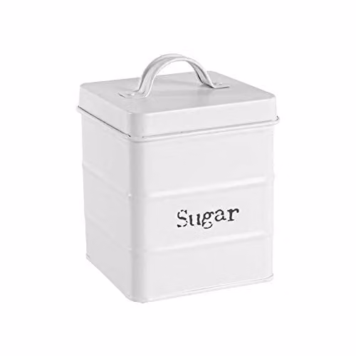 Harbour Housewares Metal Sugar Storage Canister with Airtight Lid, White – 1
