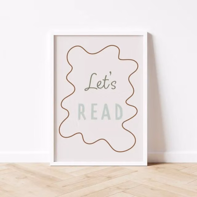 Autumns Corner Let's Read Wavy Edition Typography Paper Poster, Sage Green, A2