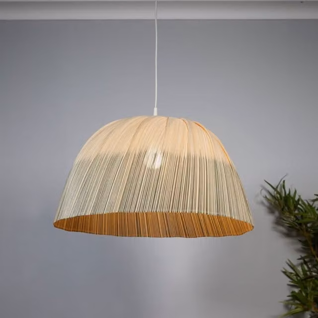 Lighting Collection Bamboo Ombre Stripe Petrol Lamp Shade in Natural, Diameter: 58 cm