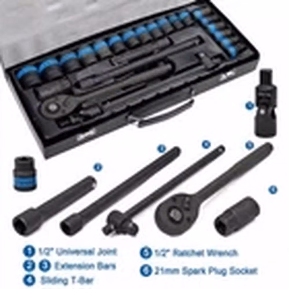EONLION Heavy Duty 1/2 inch Chrome Vanadium Ratchet Socket Set with Extension Bar, Black – 4