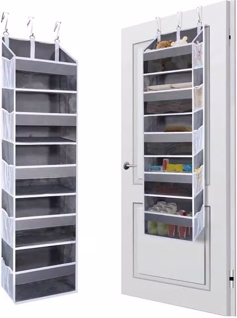 PAWNORA Grey Fabric Over the Door Hanging Organiser