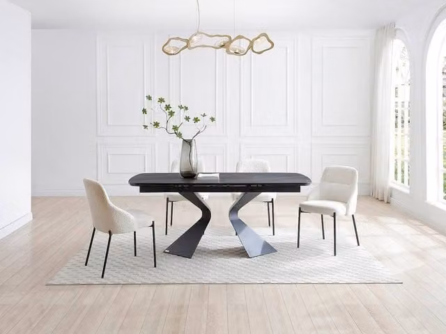 Vente-unique Extendable Modern Dining Table in Black with Ceramic and Tempered Glass Top, Seats 6, W/D/H: 100 x 90 x 76 cm – 1