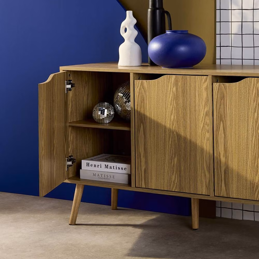 sweeek Walnut-effect Sideboard in Light Grey and Brown with 3 Doors and 3 Shelves, W/D/H: 120 x 39 x 73.5 cm – 3