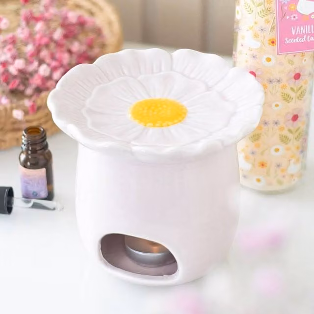 Uniqueful Pink Daisy Ceramic Floral Tealight Oil Burner