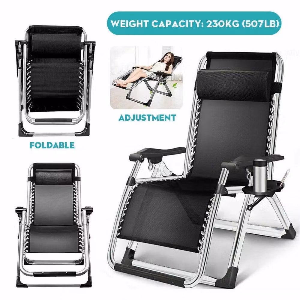 PAWNORA Black Foldable Garden Recliner Chair with Cushions and Metal Frame – 4