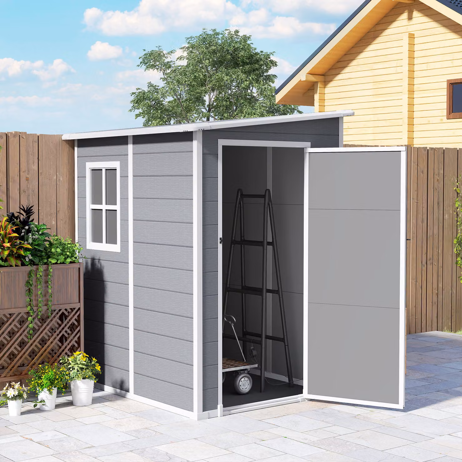 Outsunny Grey Lean-To Pent Shed with Windows and Lockable Door, W/D/H: 121.92 x 149.0 x 192.0 cm – 2