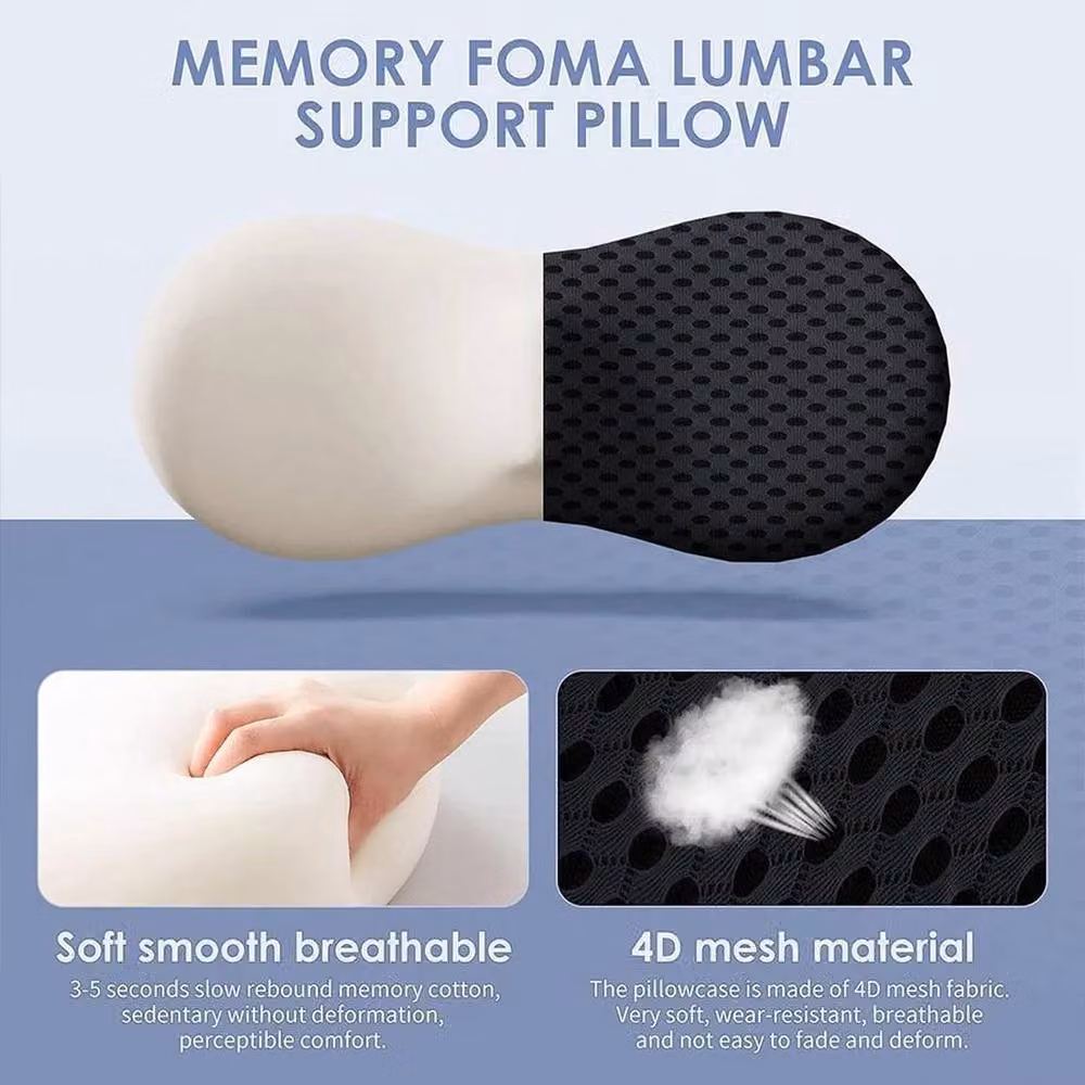 KORVIXA Contoured Memory Foam Lumbar Support Pillow with Removable Breathable Mesh Cover, Black, Single – 4