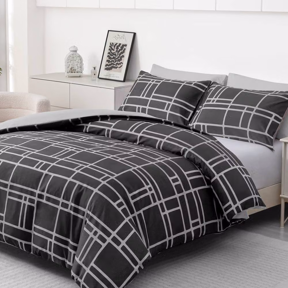 Grace Premium 4 Pack Microfibre Duvet Cover Set with Fitted Sheet and Pillowcases in Black, Super King, 200 x 200 cm – 2