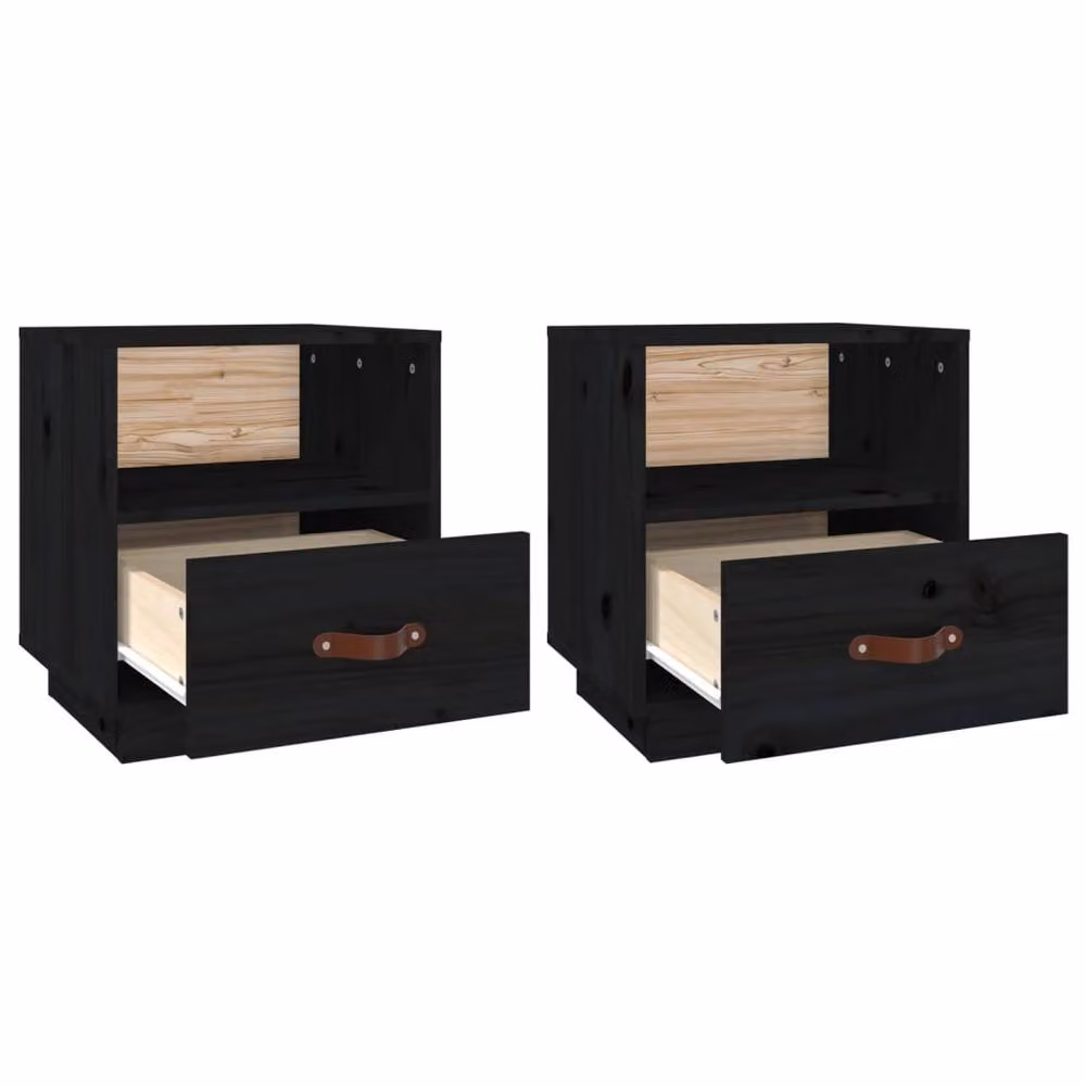 Berkfield Home Set of 2 Black Solid Wood Pine Bedside Cabinets, W/D/H: 40 x 34 x 45 cm – 5