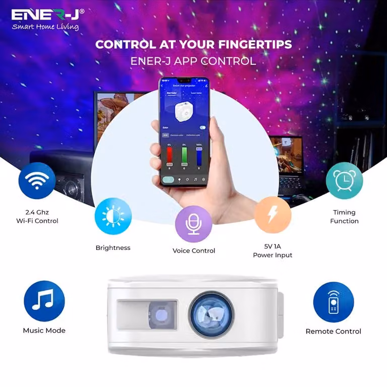 ENER-J Galaxy Star Light Projector with Nebula Sky Effect, Smart WiFi, Remote and Voice Control, White, Diameter: 25 cm, Height: 19 cm – 2