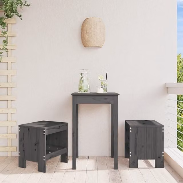 Berkfield Home Set of 2 Grey Rustic Garden Stools in Solid Pine Wood, W/D/H: 40 x 36 x 45 cm
