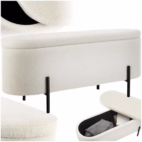 tectake Lanja Scandi Style Bouclé Storage Bench in Beige, W/D/H: 150 x 43 x 43 cm – 1