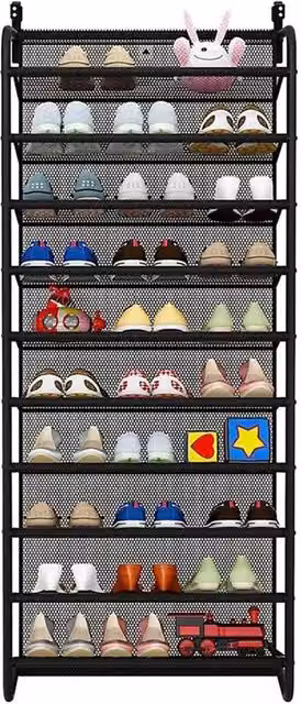 SPETLEK Wall Hanging Shoe Rack Organizer, 30 Pairs Capacity, Black Metal