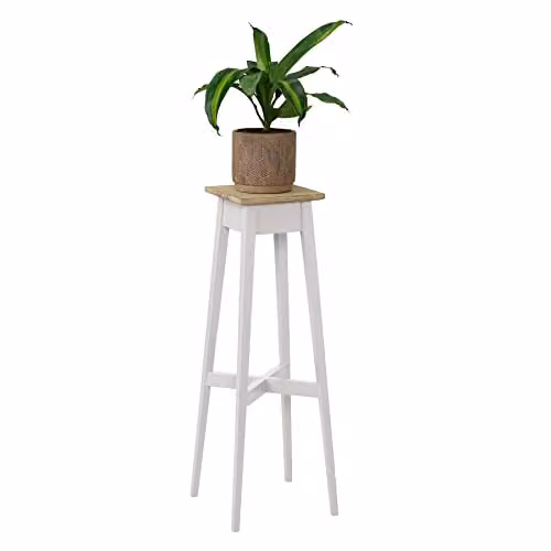 Statement Furniture Florence Acacia Wood Plant Stand, White, H 80 x W 28 x D 28 cm – 3