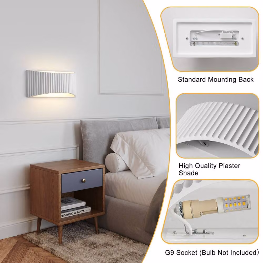 Harper Living Large Modern Ceramic Up and Down Wall Light with White Wave Pattern Shade and G9 Bulb Cap – 3