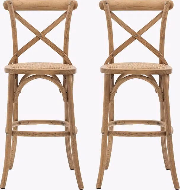 Perch & Parrow Theodore Bistro Barstools in Sand and Brown Rattan and Wood, Set of 2