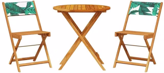 Berkfield Home 3 Piece Bistro Set with Tan Leaf Pattern Fabric and Acacia Wood Frame – 1