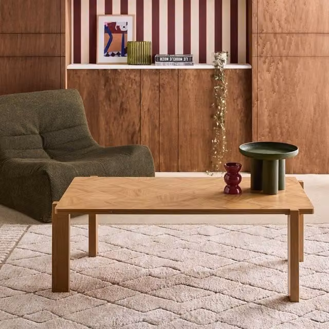 Sweekeek Vintage Rectangular Coffee Table with Brown Chevron Pattern Wood Decor Top, W/D/H: 125 x 62.5 x 42.5 cm