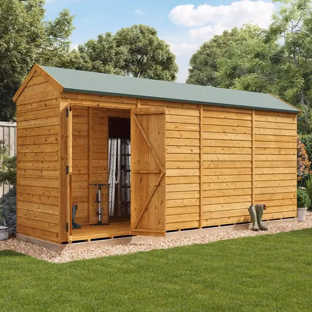 BillyOh Switch Overlap Apex Wooden Garden Shed in Brown with Double Doors and Gable Roof