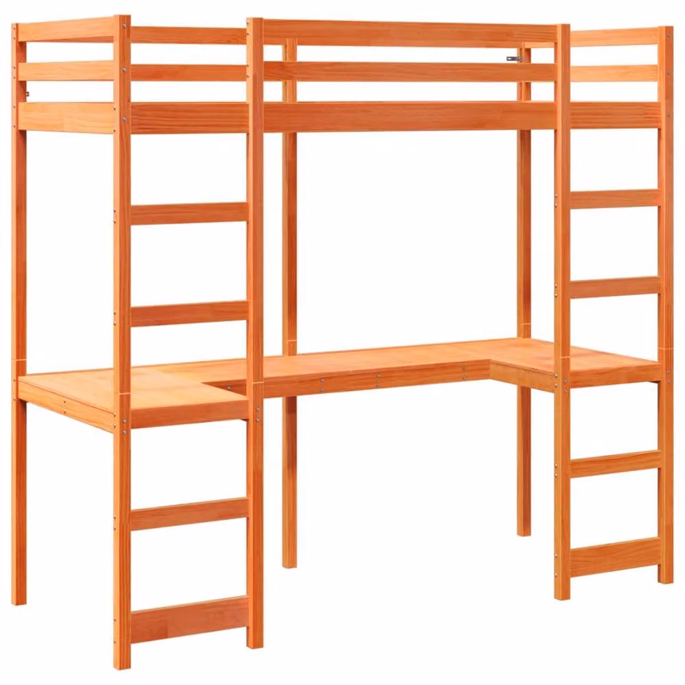 Berkfield Home Loft Bed Frame in Waxed Brown Solid Pine, W/D/H: 80 x 200 cm – 2