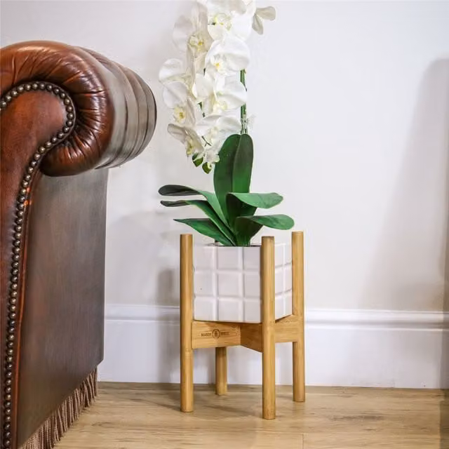 Maison & White Minimalist Round Bamboo Tabletop Plant Stand, Brown, W/D/H: 35 x 35 x 35 cm