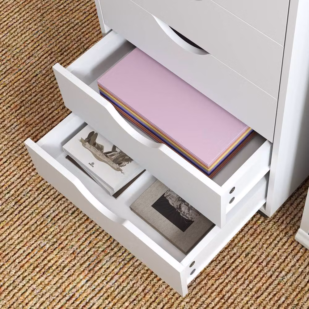 Rolipo 5-Drawer Freestanding Office Filing Cabinet in White MDF with Castors – 8