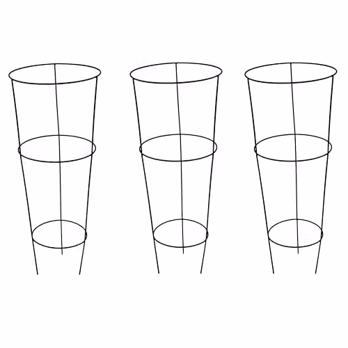 Garden Gear Black Metal Conical Plant Supports for Taller Flowers, Pack of 3, H60 x W18 x D25-22 cm