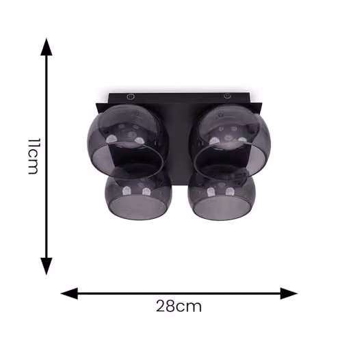 ValueLights Alissa Square Integrated LED Flush Ceiling Light in Black with Glass Shades, IP44 Rated for Bathroom and Hallway Use – 3