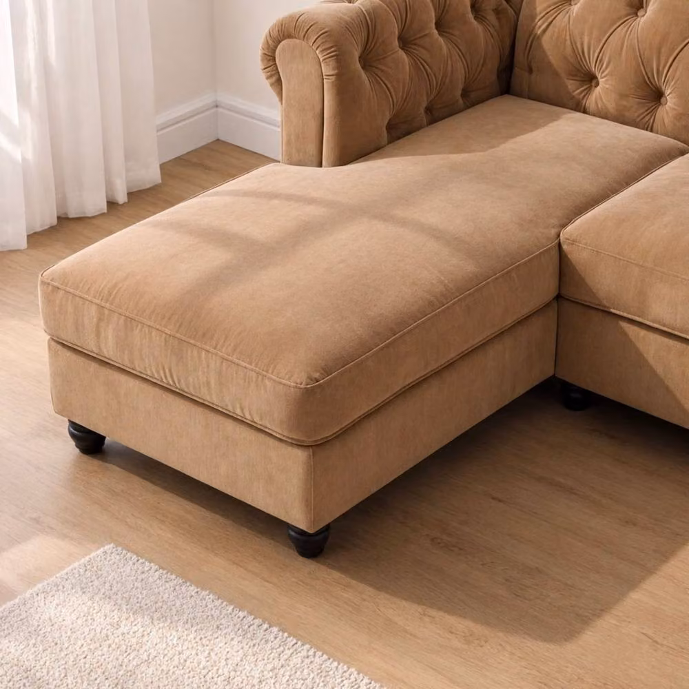 Sofaya Hampton 4 Seater L Shape Chesterfield Sofa in Brown Velvet with Left Hand Chaise – 2