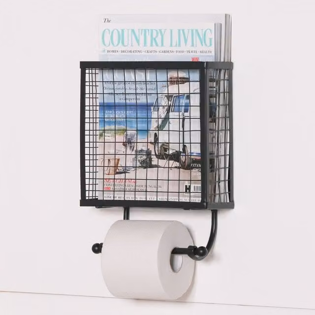 Glasstone Black Wire Freestanding Toilet Roll and Magazine Holder with Spare Roll Holder