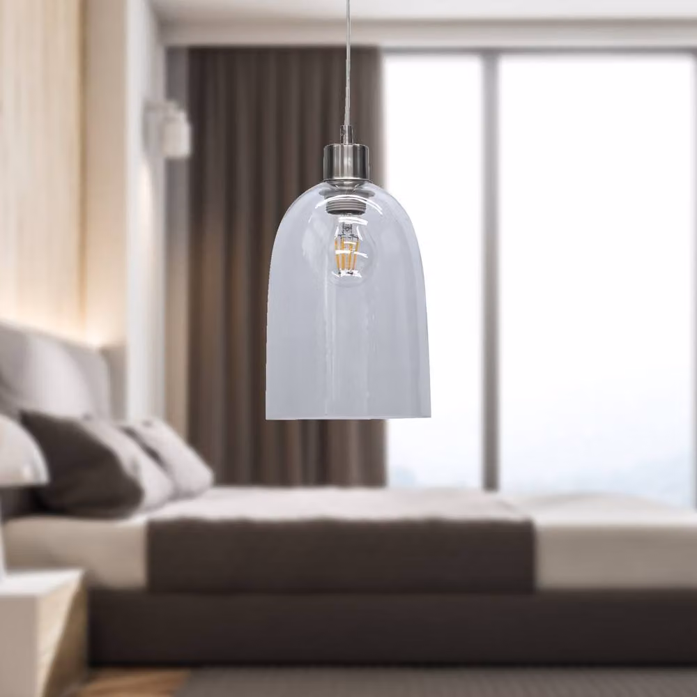 First Choice Lighting Dallas Satin Nickel Pendant Light with Clear Domed Glass in Silver – 2