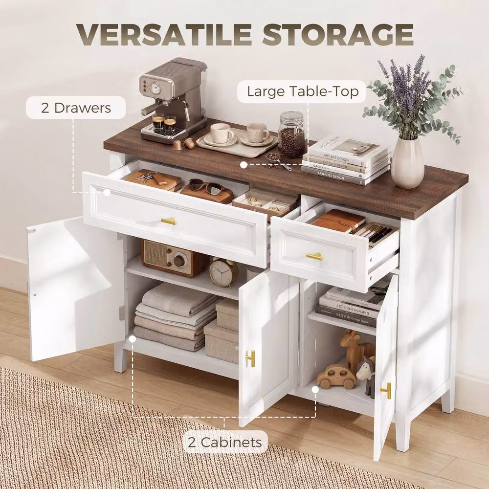 HOMCOM Modern Sideboard in White, Brown and Gold, W: 110 cm, D: 35 cm, H: 80.5 cm – 3