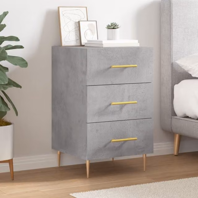 Berkfield Home Modern Bedside Cabinet in Concrete Grey, W/D/H: 40 x 40 x 66 cm