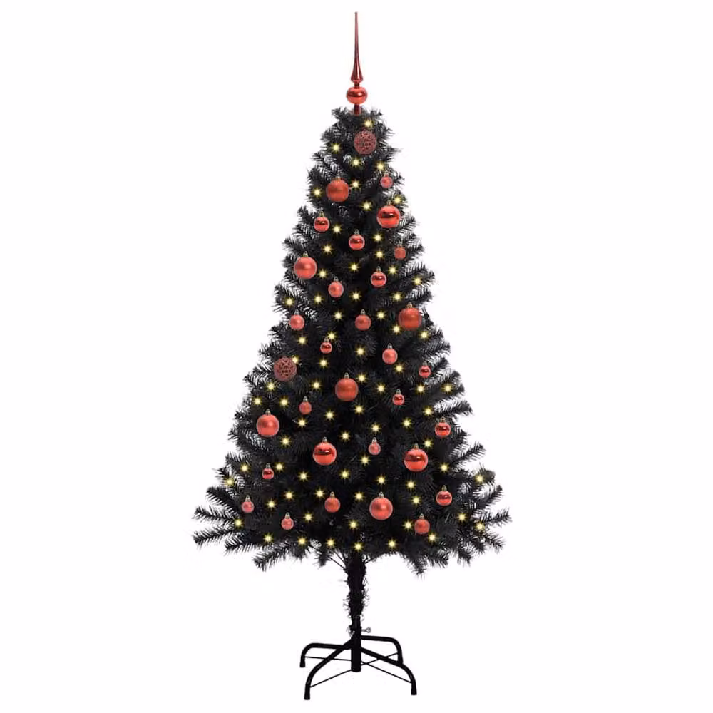 Berkfield Home Black PVC Christmas Tree with 150 LEDs and Stand, Height: 150 cm – 3