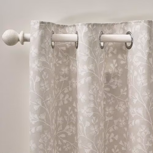 Catherine Lansfield Brooke Floral Lined Eyelet Curtains, Two Panels, Natural/Beige