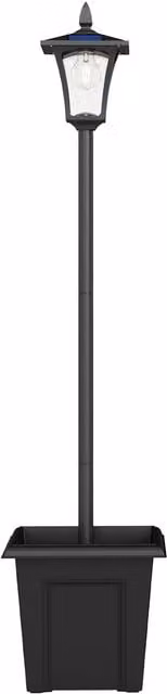 Outsunny Black Aluminium Solar LED Garden Lamp Post with Planter and Dusk Sensor