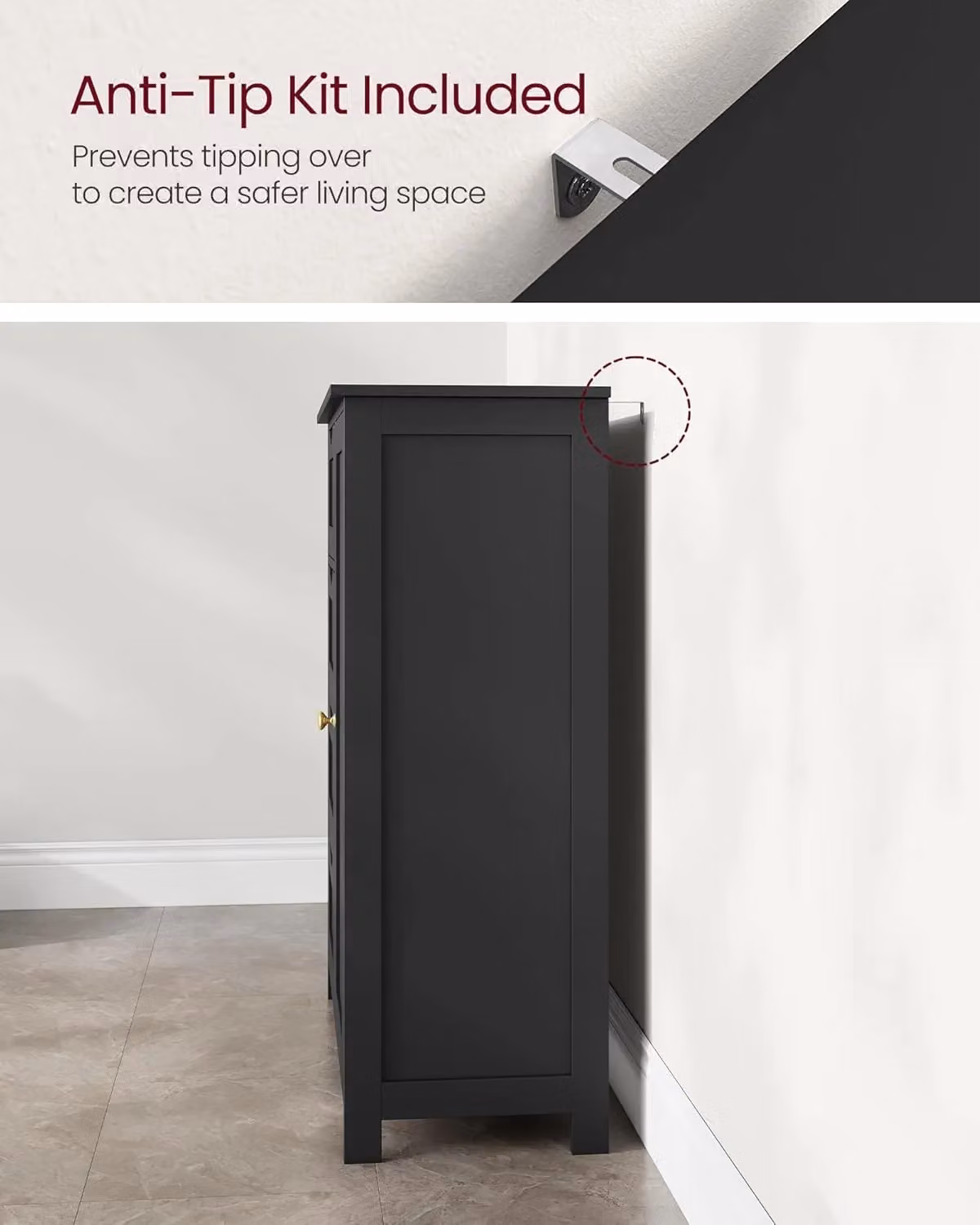VASAGLE Black Minimalist Bathroom Floor Storage Cabinet with 4 Drawers and 1 Hinged Door – 5