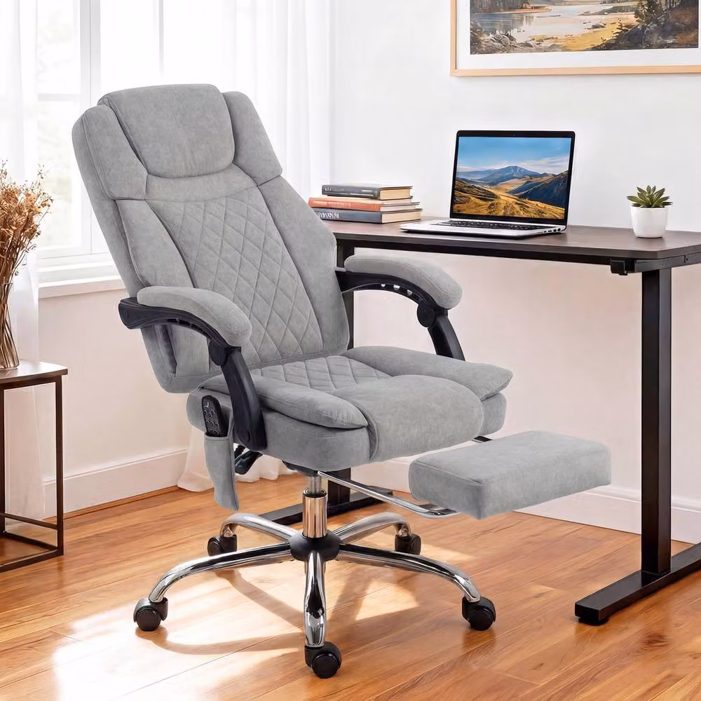 STILVORA Grey Velvet Executive Office Chair with Footrest and Headrest – 2