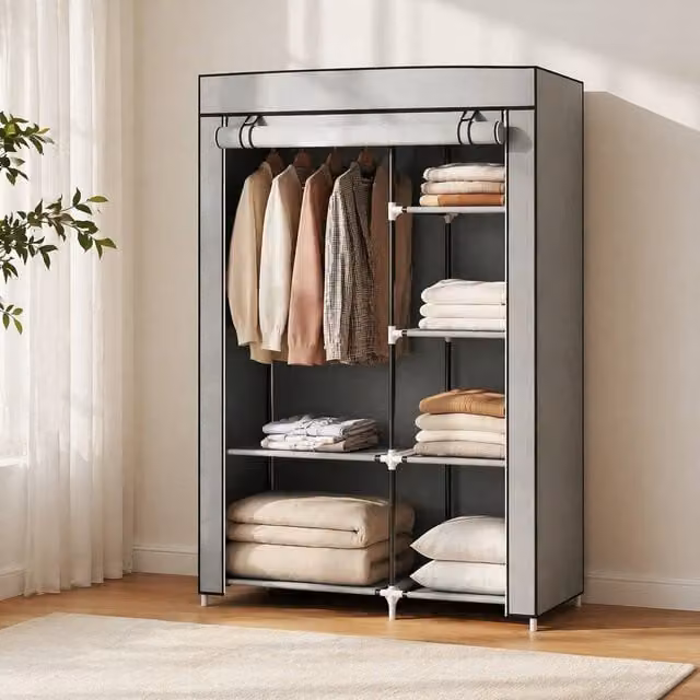 STILVORA Modern Grey Wardrobe with Roll Shutter, Internal Shelves and Hanging Rod, H: 162.5 cm x W: 103.0 cm
