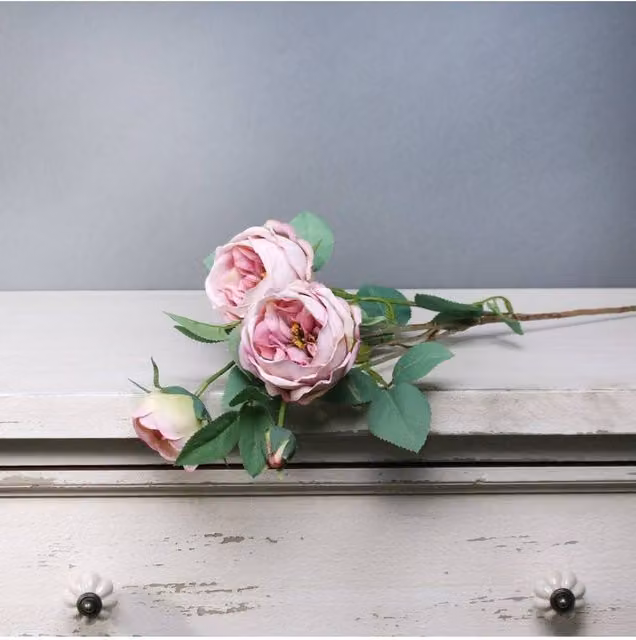KDMD Tintagel Vintage English Rose and Lavender Floral Spray, 2 Pack, Pink and Purple