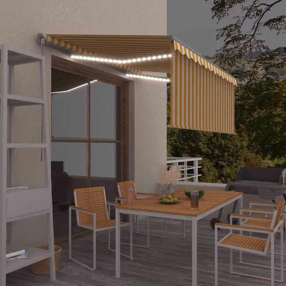 Berkfield Home Manual Retractable Awning with Blind and LED, Yellow and White Striped, W: 350 cm, D: 250 cm – 2