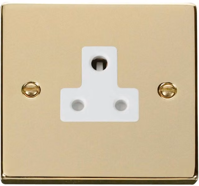 SE HOME Polished Brass 1 Gang 5A Round Pin Flush Socket in White