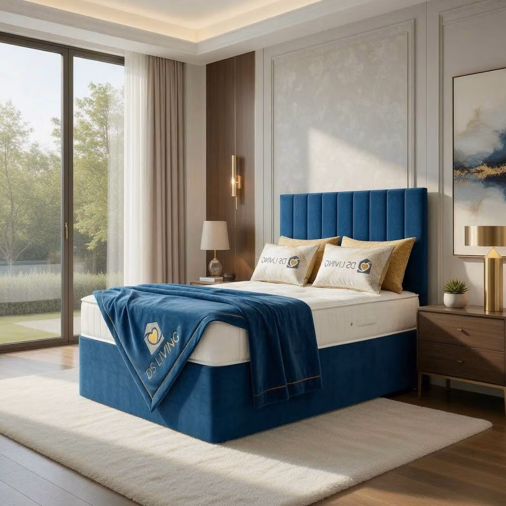 DS Living Aria Blue Velvet Upholstered Ottoman Bed, W: 90 cm, L: 200 cm – 3