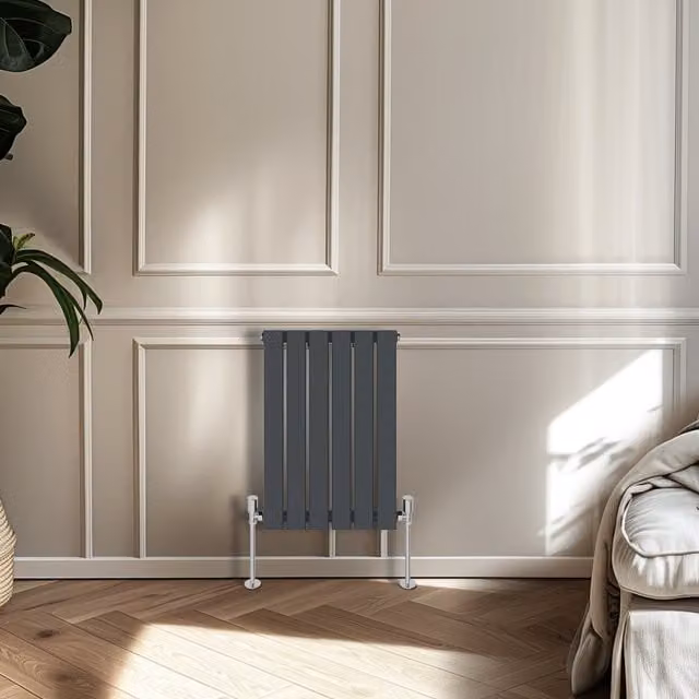 Right Radiators Single Panel Flat Panel Horizontal Radiator in Anthracite Grey, Height: 40.8 cm