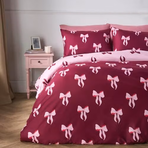 OHS Reversible Bow Printed Microfibre Single Duvet Cover and Pillowcase Set in Pink and Red, Duvet Cover: 135 x 200 cm, Pillowcase: 48 x 74 cm – 5