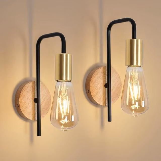 COMELY 2 Pack Industrial Vintage Wall Lights in Gold/Brass with E27 Socket – 1